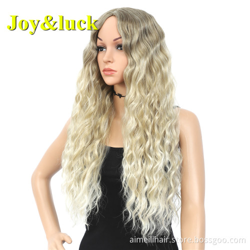 22inch Water Wave Brown Ombre Golden Blonde Wholesale Hair Wig For Women Cosplay Party Long Natural Curly Synthetic Hair Wigs